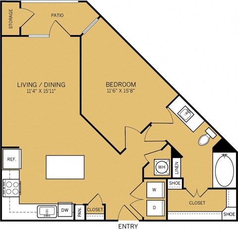 Floor plan for 1 bed, 1 bath, 808 sqft