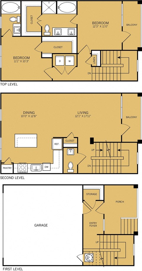 Floor plan for 2 beds, 2.5 baths, 1450 sqft