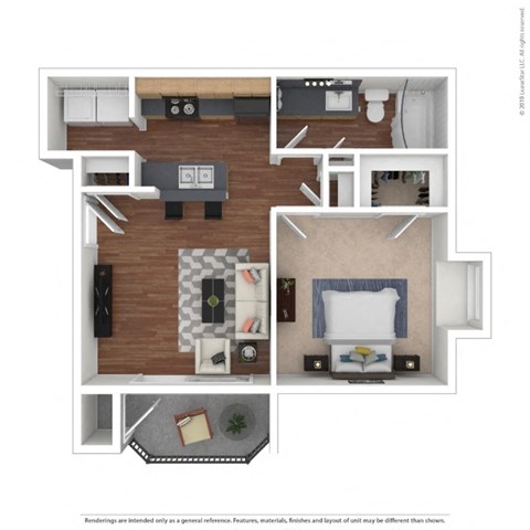 Floor plan for 1 bed, 1 bath, 580 sqft