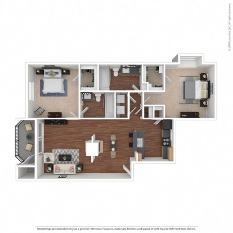 Floor plan for 2 beds, 2 baths, 1010 sqft