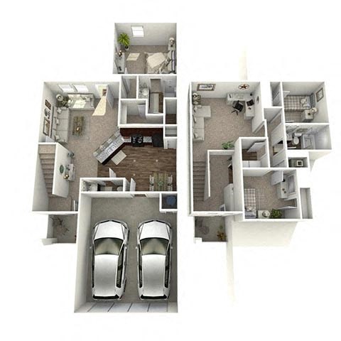 Floor plan for 3 beds, 2.5 baths, 1628 sqft