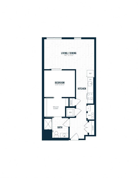 Floor plan for 1 bed, 1 bath, 814 sqft