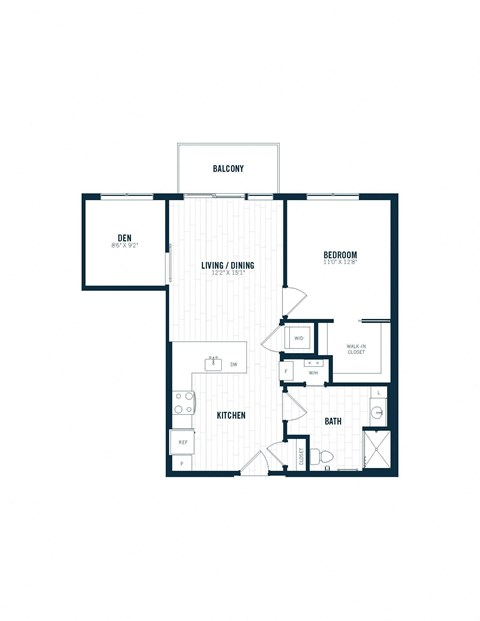 Floor plan for 1 bed, 1 bath, 783 sqft