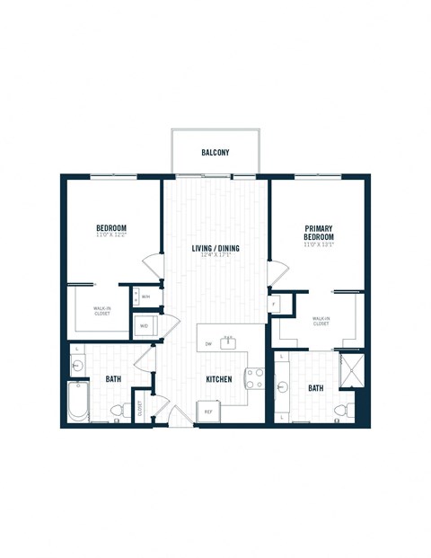 Floor plan for 2 beds, 2 baths, 1062 sqft