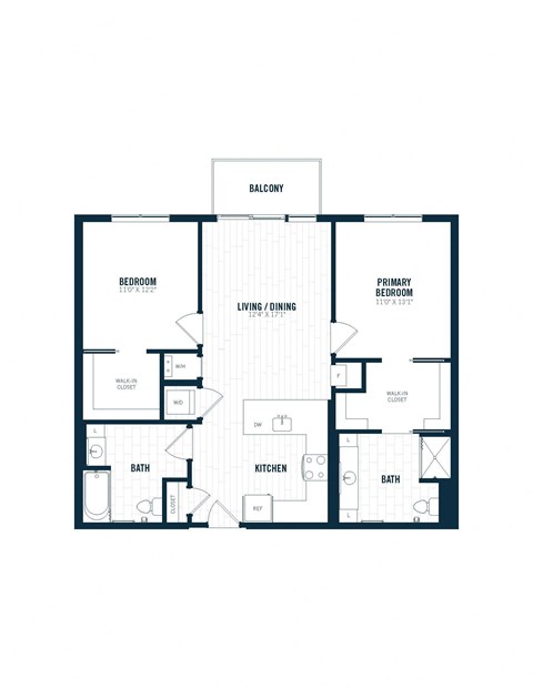 Floor plan for 2 beds, 2 baths, 1080 sqft