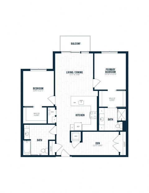 Floor plan for 2 beds, 2 baths, 1231 sqft
