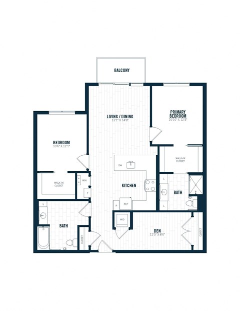 Floor plan for 2 beds, 2 baths, 1277 sqft