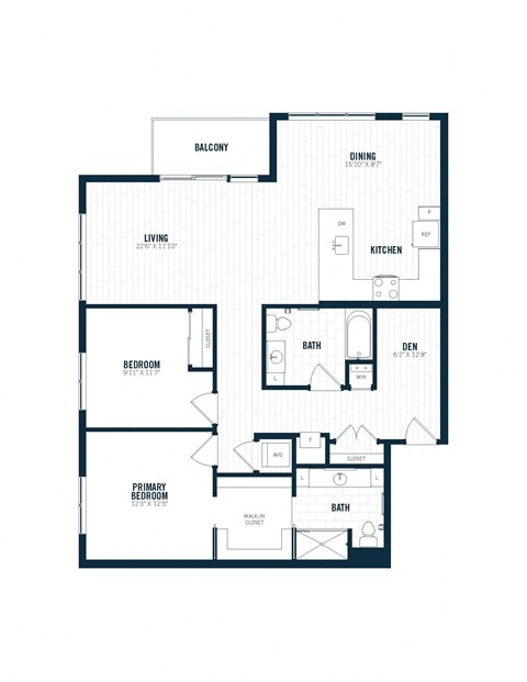 Floor plan for 2 beds, 2 baths, 1359 sqft