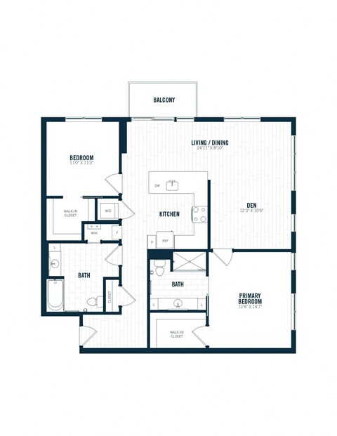 Floor plan for 2 beds, 2 baths, 1305 sqft