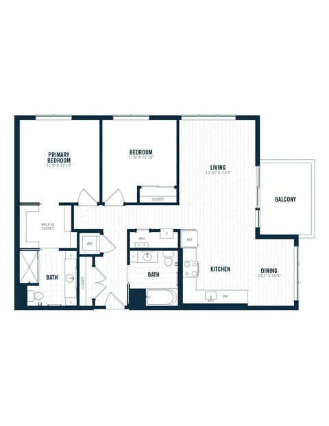 Floor plan for 2 beds, 2 baths, 1206 sqft