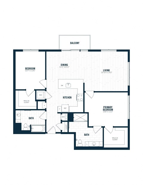 Floor plan for 2 beds, 2 baths, 1320 sqft