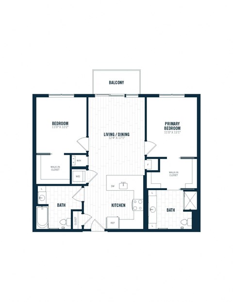 Floor plan for 2 beds, 2 baths, 1080 sqft