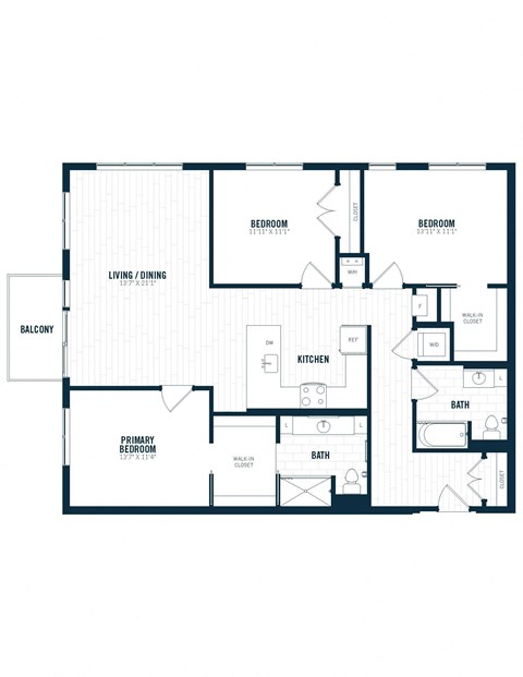 Floor plan for 3 beds, 2 baths, 1470 sqft
