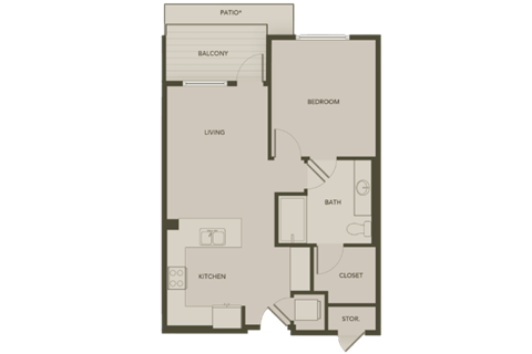 Floor plan for 1 bed, 1 bath, 720 sqft