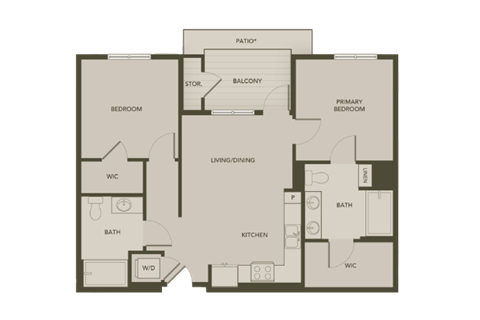 Floor plan for 2 beds, 2 baths, 898 sqft