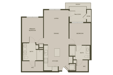 Floor plan for 2 beds, 2 baths, 1065 sqft