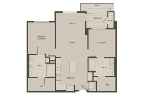 Floor plan for 2 beds, 2 baths, 1066 sqft