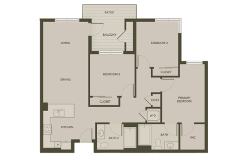 Floor plan for 3 beds, 2 baths, 1182 sqft