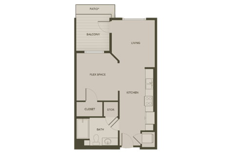 Floor plan for studio, 1 bath, 592 sqft
