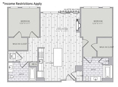 Floor plan for 2 beds, 2 baths, 1150 sqft