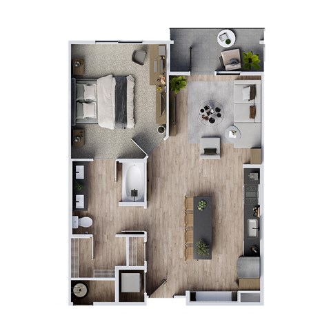 Floor plan for 1 bed, 1 bath, 797 sqft