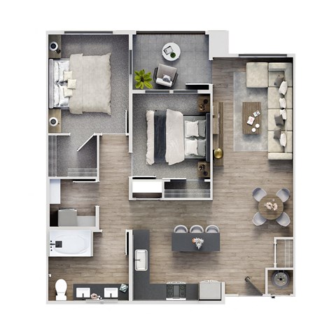 Floor plan for 2 beds, 1 bath, 984 sqft