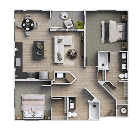 Floor plan for 2 beds, 2 baths, 1116 sqft