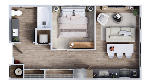 Floor plan for 1 bed, 1 bath, 559 sqft