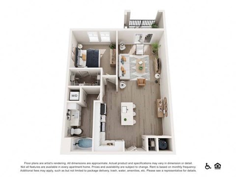 Floor plan for 1 bed, 1 bath, 832 sqft