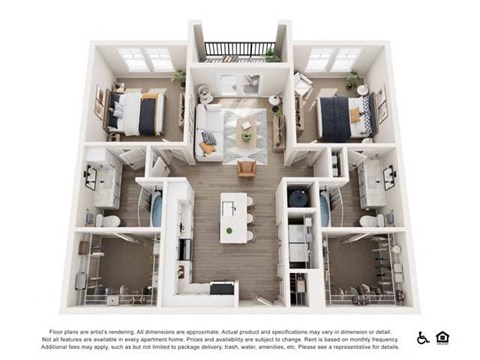 Floor plan for 2 beds, 2 baths, 1098 sqft