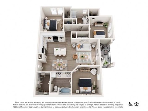 Floor plan for 3 beds, 2 baths, 1293 sqft
