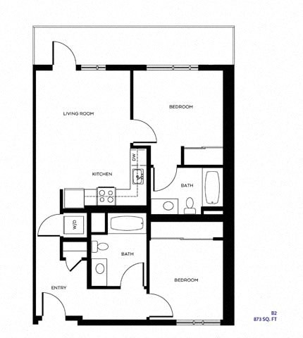 Floor plan for 2 beds, 2 baths, 873 sqft