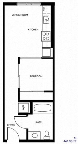 Floor plan for studio, 1 bath, 440 sqft