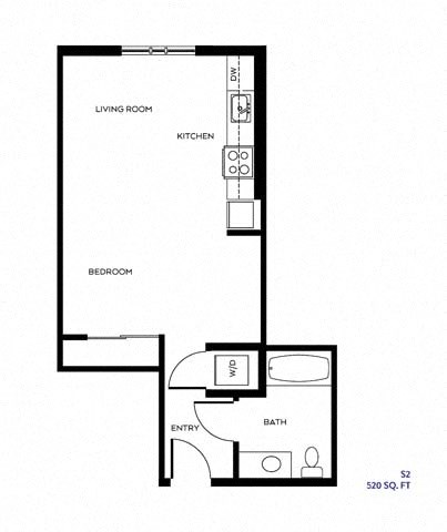 Floor plan for studio, 1 bath, 520 sqft