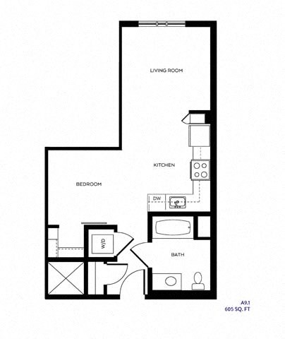 Floor plan for 1 bed, 1 bath, 541 sqft
