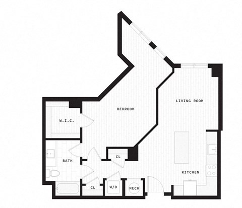 Floor plan for 1 bed, 1 bath, 875 sqft