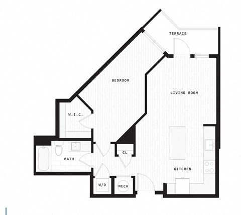 Floor plan for 1 bed, 1 bath, 753 sqft