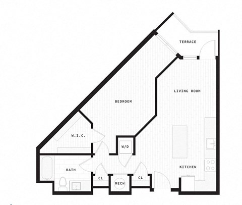 Floor plan for 1 bed, 1 bath, 784 sqft