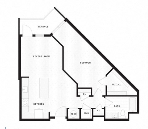 Floor plan for 1 bed, 1 bath, 832 sqft