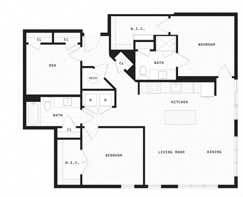 Floor plan for 2 beds, 2 baths, 1337 sqft