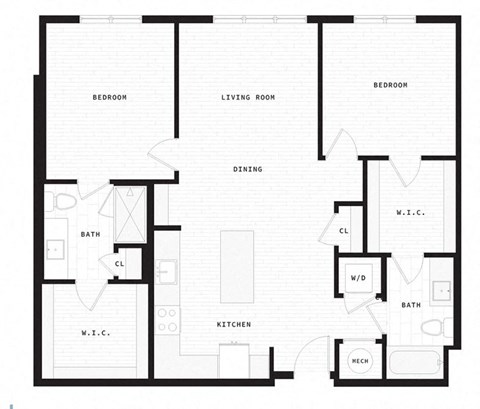 Floor plan for 2 beds, 2 baths, 1131 sqft