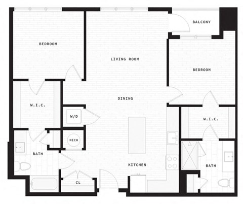 Floor plan for 2 beds, 2 baths, 1157 sqft
