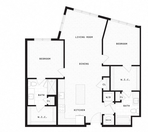Floor plan for 2 beds, 2 baths, 1161 sqft