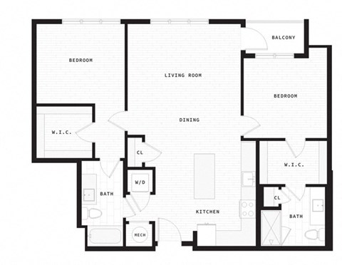 Floor plan for 2 beds, 2 baths, 1161 sqft