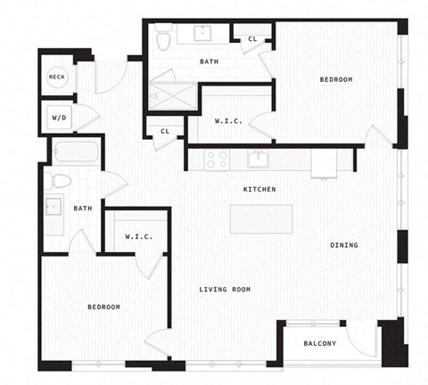 Floor plan for 2 beds, 2 baths, 1170 sqft