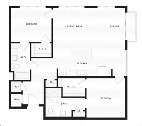 Floor plan for 2 beds, 2 baths, 1242 sqft