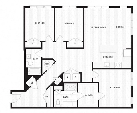 Floor plan for 3 beds, 2 baths, 1541 sqft