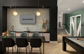 Durham apartment for rent - Clubhouse kitchen with bar at Alta Davis, Durham, 27703
