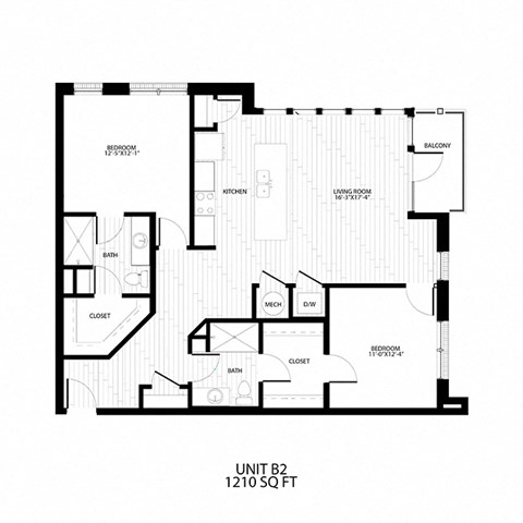 Floor plan for 2 beds, 2 baths, 1210 sqft