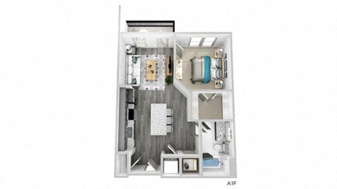 Floor plan for 1 bed, 1 bath, 685 sqft